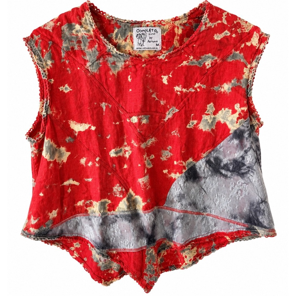 Completo Lino by Arthuro Top M 100% Linen Red Lagenlook Boho Art to Wear Italy
